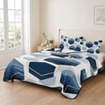 thumbnail image 2 of Queen Quilt Set 90''x96'', Navy Blue Marble Lightweight Bedspread Coverlet Set with 2 Pillow Shams, Gold White Geometric Hexagon Modern Breathable All Season Quilt Bedding for Bedroom/Guest Room, 2 of 9