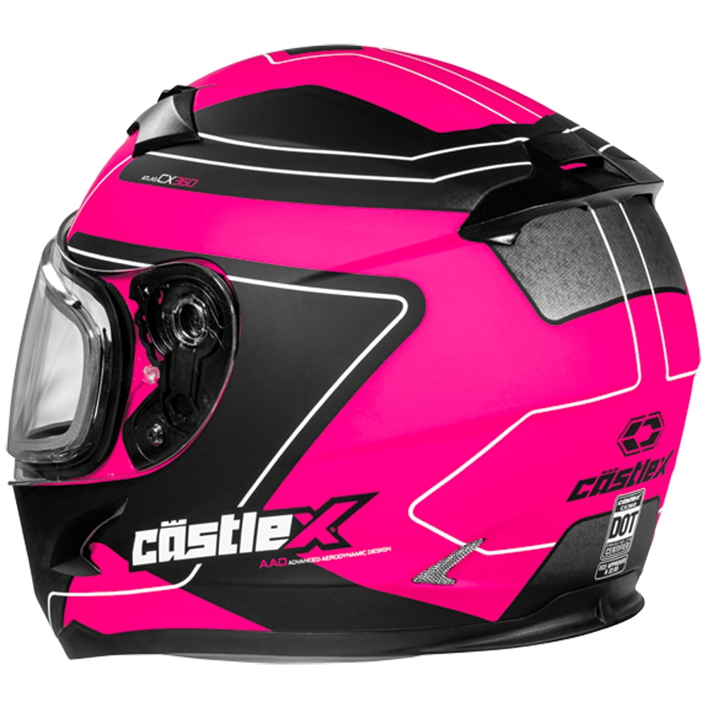 Castle X, 35-9188, Youth Full Face Helmet - Single Lens - DOT Approved - CX360 - Matte Pink Glo/Black - X-Large