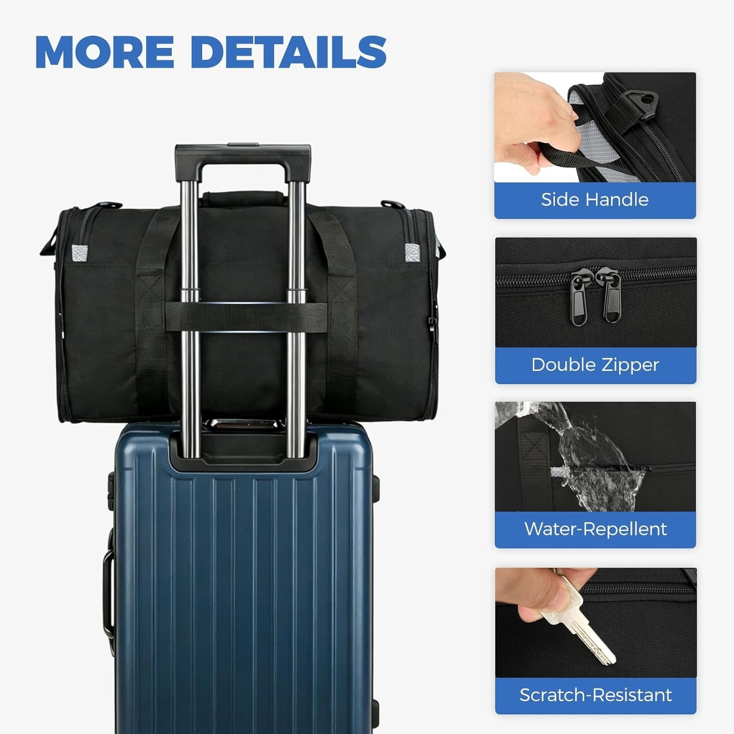 18 inch Small Gym Bag for Men - Foldable Duffel Bags for Airplanes Carry  Duffle Bag for Travel, Black