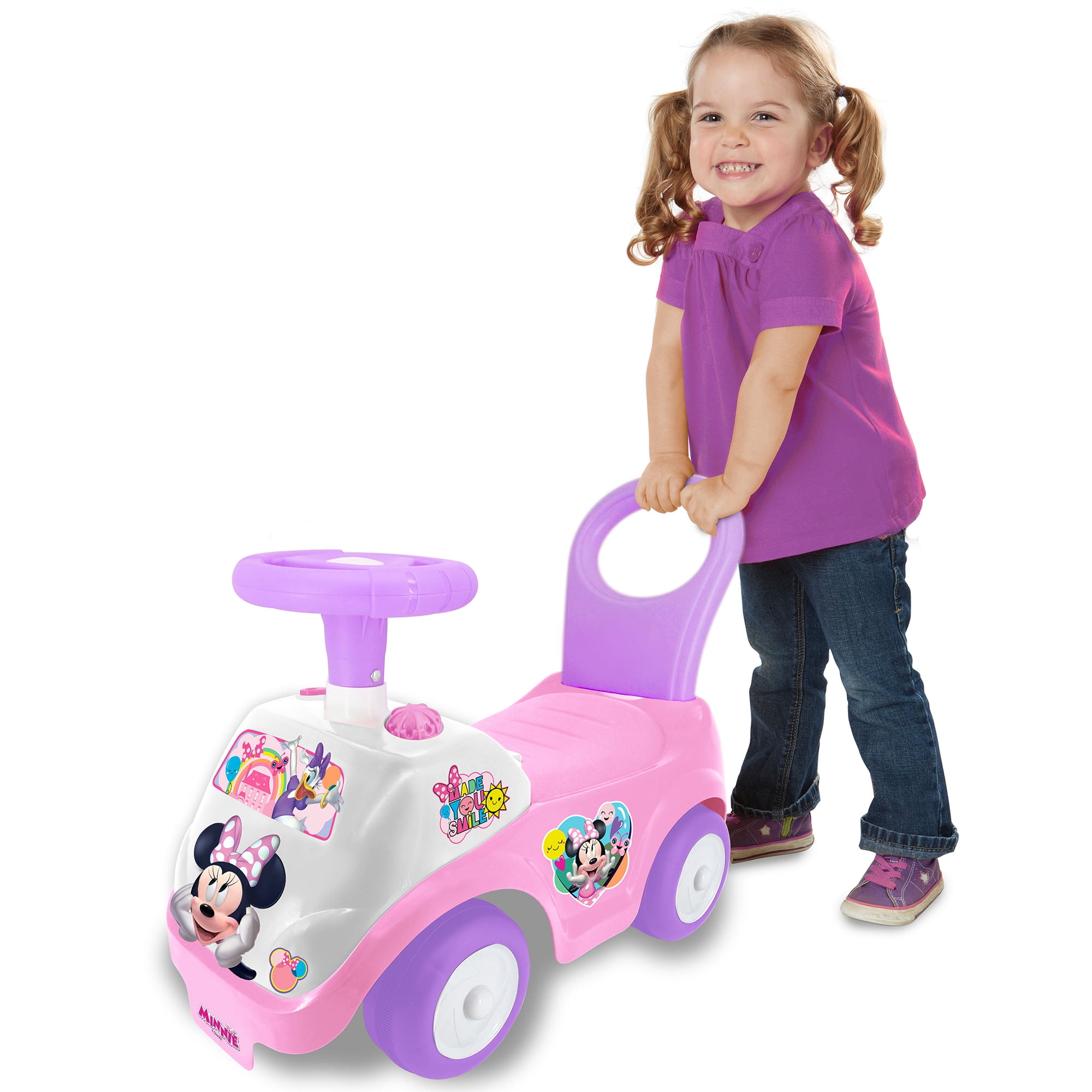 Kiddieland Disney Lights 'N' Sounds Ride-On: Minnie Mouse Kids Interactive Push Toy Car, Foot To Floor, Toddlers, Ages 12-36 Months