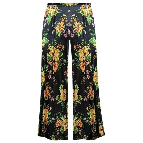 Plus size 0x Extra Tall Black Floral Slinky Palazzo Pants