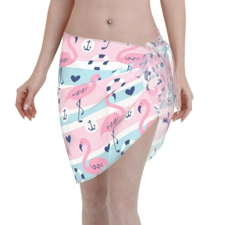 Ocsxa Pink Striped Flamingo Print Sarong Coverups For Women Bathing Suit Wrap Swimsuit Skirt Beach Bikini Cover Up Swimwear