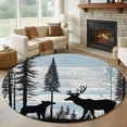 thumbnail image 2 of 8ft Washable Large Round Rug, Black Bear Elk Non-Slip Circle Area Rug for Living Room Dining Room, Blue White Wood Grain Forest Animal Nature Indoor Floor Mat for Home Decor, 2 of 8