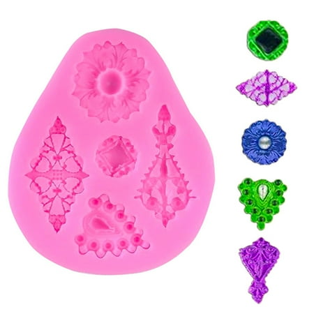 

Ksruee Fondant Jewel Mold - Silicone Fondant Mold | 5 Shape Diamonds Cake Mold Vintage Diamond Jewelry 3D Silicone Cake Mould for Cake Decorating Non-Stick Fondant Mold