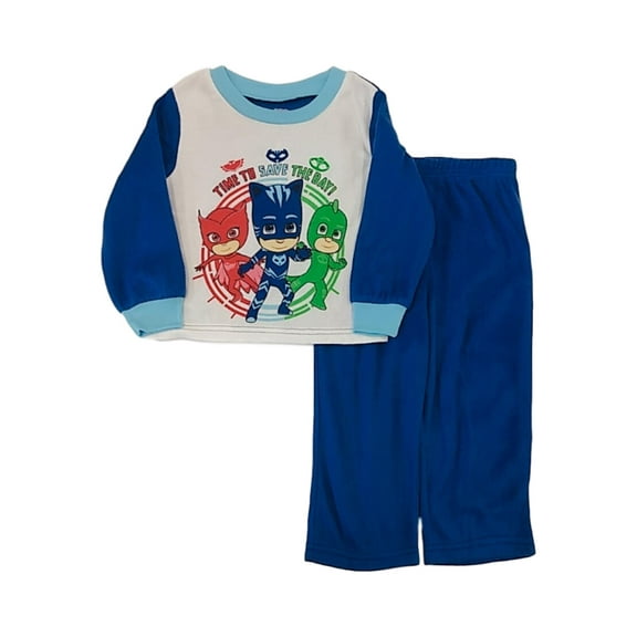 Toddler Boys Blue & White Team PJ Masks Pajamas Fleece Sleep Set 2T