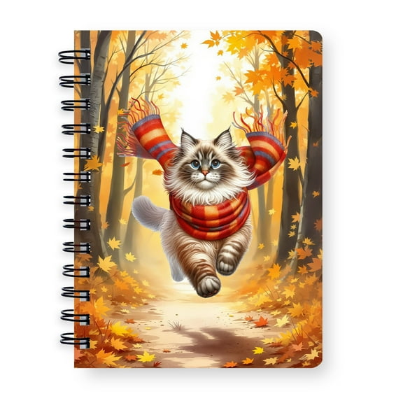 Welcome Fall Ragdoll Strolling Through Autumn Maple Forest Spiral Bound Journal Cat Lover Kitten Owner Gifts Idea 5x7in Spiral Notebook - 12012