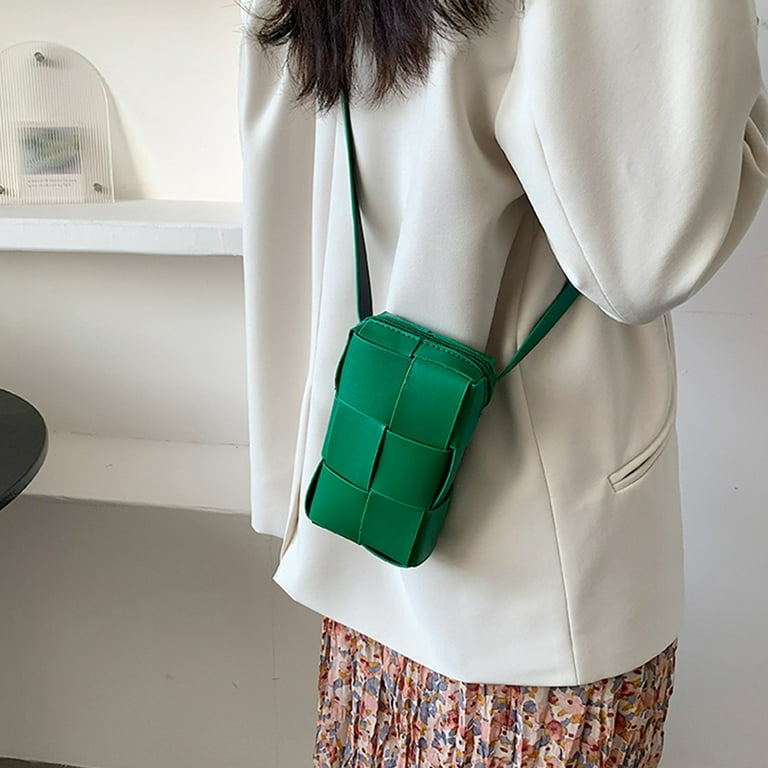 Women's Green Leather Woven Shoulder Mini Bags