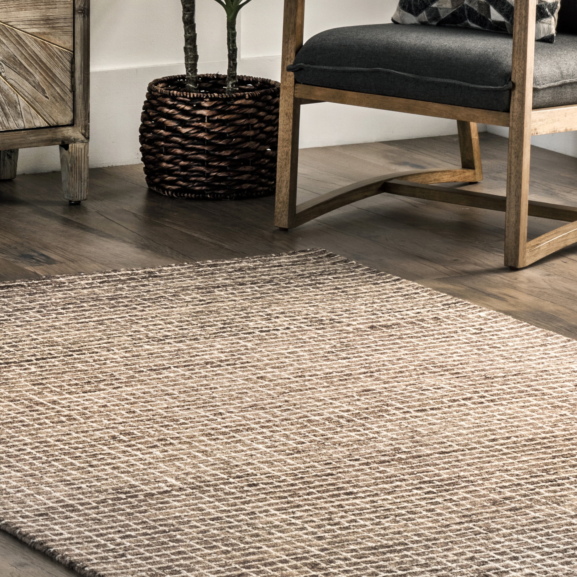 Rugs USA Melrose Checked Wool Area Rug, 8' 6" x 11' 6", Melrose Brown