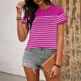 thumbnail image 4 of Soft Womens Striped Crop Top Casual Short Sleeve Crewneck T Shirt Boxy Relaxed Fit Summer Tee,Size L, 4 of 6