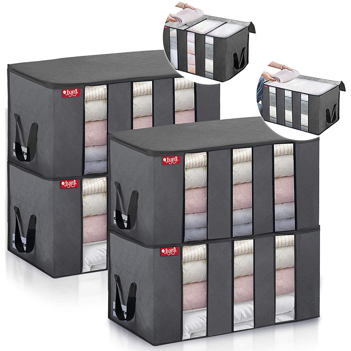 4 Pcs Large Capacity Storage Bags for Clothes Blanket with 3 Adjustable