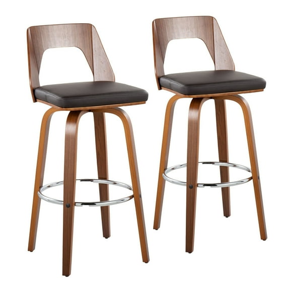 Trilogy Mid-Century Modern Barstool In Walnut And Brown Faux Leather - Set Of 2