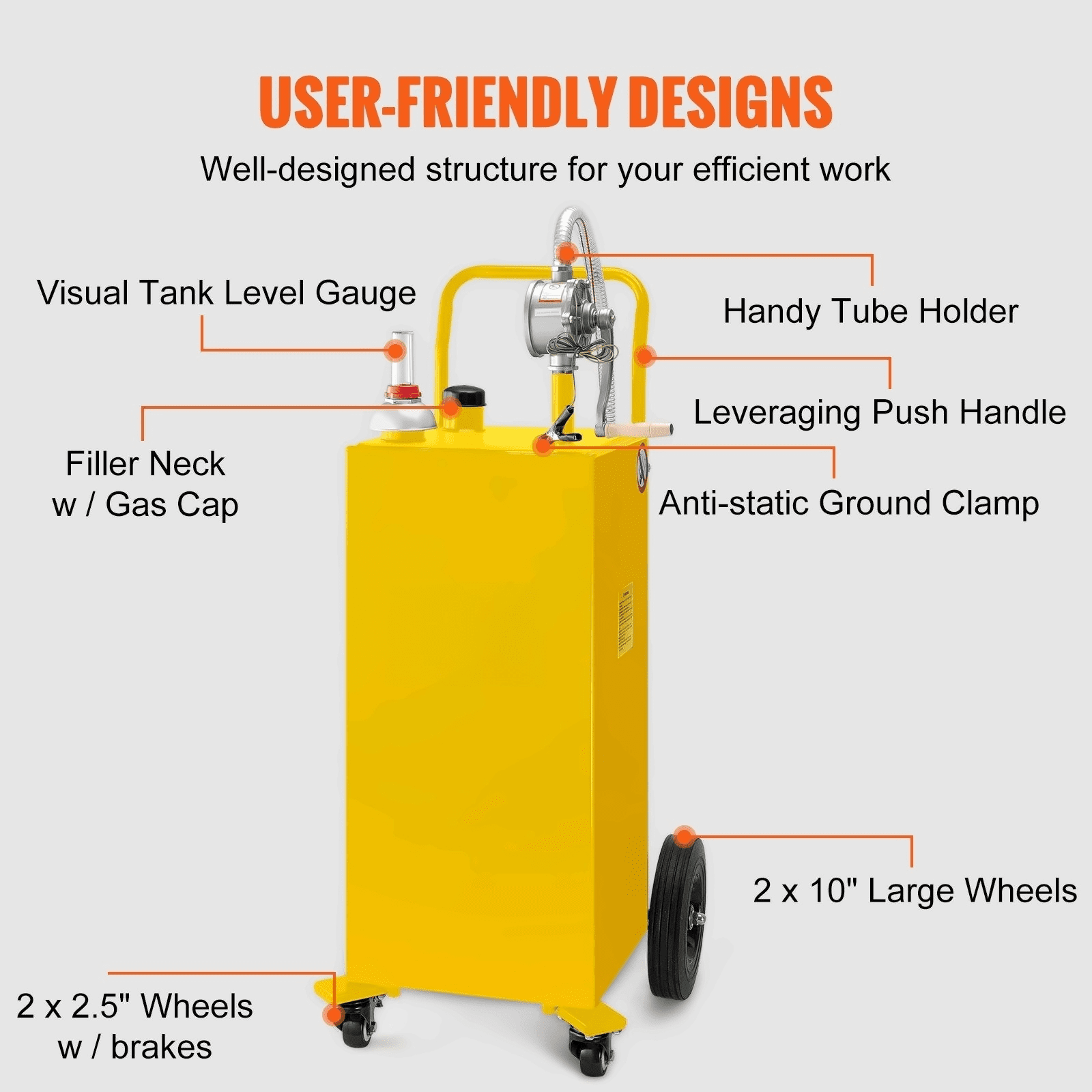35 Gallon Fuel Caddy - Gas Storage Tank on Wheels with Manual Pump - Gasoline Diesel Kerosene Container for Cars, Lawnmowers, ATVs, Boats
