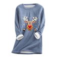 thumbnail image 2 of Kcavykas Haut Automne 2024 pour Femmes, Haut de Noël Imprimé Col Rond avec Poche Épaissi en Peluche Manches Longues /bleu, (m), 2 of 3