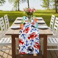 thumbnail image 4 of Coastal Crabs 108 Inch Table Runner, Blue Red Nautical Anchor Lobster Marine Life Farmhouse Dresser Scarf Cotton & Linen Tablerunner for Dining/Kitchen Island/Holiday Party Décor 13" x 108", 4 of 9
