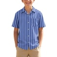 thumbnail image 2 of ZOYOEN Boys Dress Shirts with Pocket- Short Sleeve Casual Summer Striped Kids Button Down Shirts Blue Size 6-14, 2 of 8