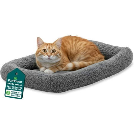 Dog Bed for Extra Small Dogs & Cats, Bolster Crate Pad with Soft Supportive Base for Carriers & Kennels, Machine Washable, Extra Small, Sherpa Fleece, Gray