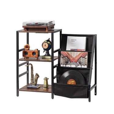 Soporte para tocadiscos VEVOR con estación de carga y puertos USB, capacidad para hasta 200 álbumes, soporte de 3 niveles con almacenamiento de discos de vinilo, mesa para tocadiscos con estante