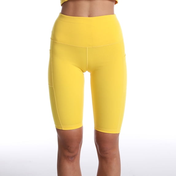 QLEICOM Womens Athletic Shorts, Plus Size Shorts, Pure Pocket High Waist Hip Stretch Running Five Points Yoga Pants Yoga Shorts, Running Shorts, Comfy Beach Shorts, Cycling Shorts Yellow M