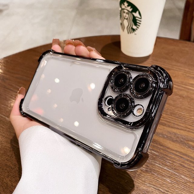 Lujosa funda de teléfono transparente galvanizada para iPhone 14, 13, 12, 11 Pro Max Plus, X, Xs, XR Max, a prueba de golpes, transparente Fivean unisex