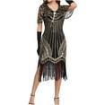 thumbnail image 5 of Flapper Dresses 20s Great Gatsby Dresses Women Crewneck Lace Dresses Sequin Mesh Sleeve Roaring Dress Harlem Nights, 5 of 7