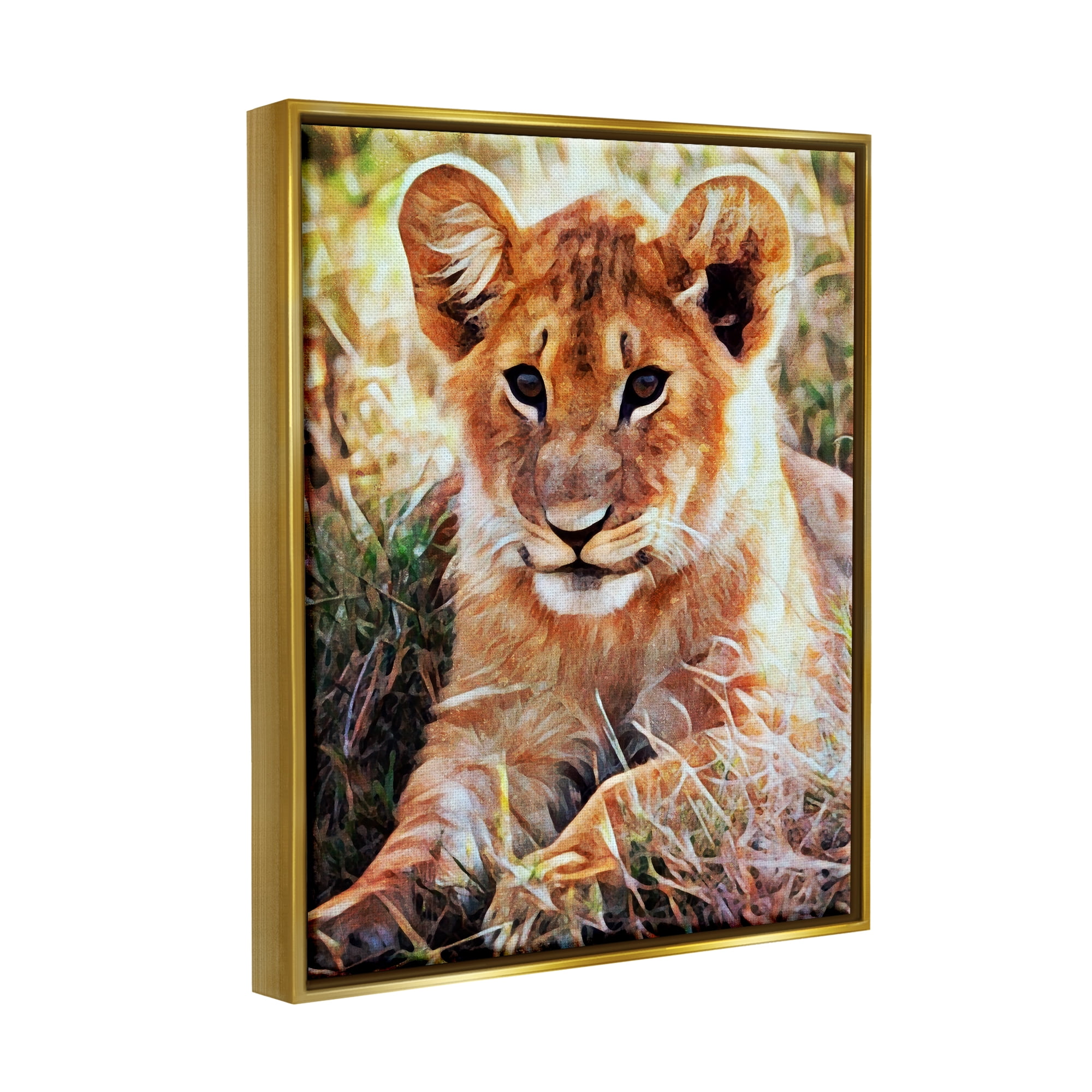 Stupell Baby Lion Resting Animal Nature Animals & Insects Painting Gold Floater Framed Art Print Wall Art
