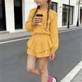 thumbnail image 5 of Vornjynx Kids Girls Outfit Sets Long Sleeve T-Shirt and Tiered Skirt Ruffle Hem Summer Trendy Cute Clothes 2 Piece Yellow Size 7-8, 5 of 10