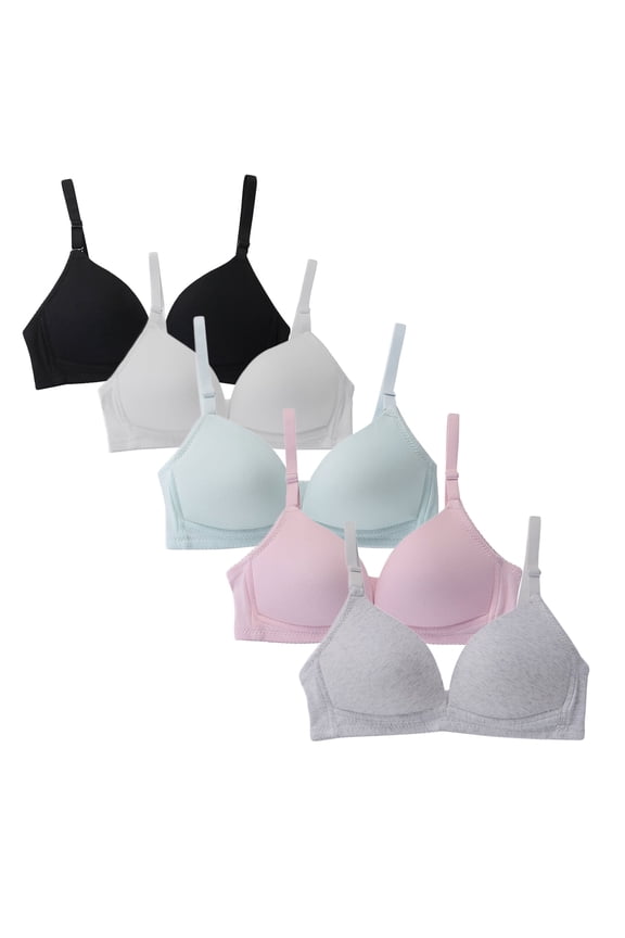 HuaAngel Girls Soft Padded Bra Cotton with Adjustable Straps Training Bralette 5 Pack Size 32-38
