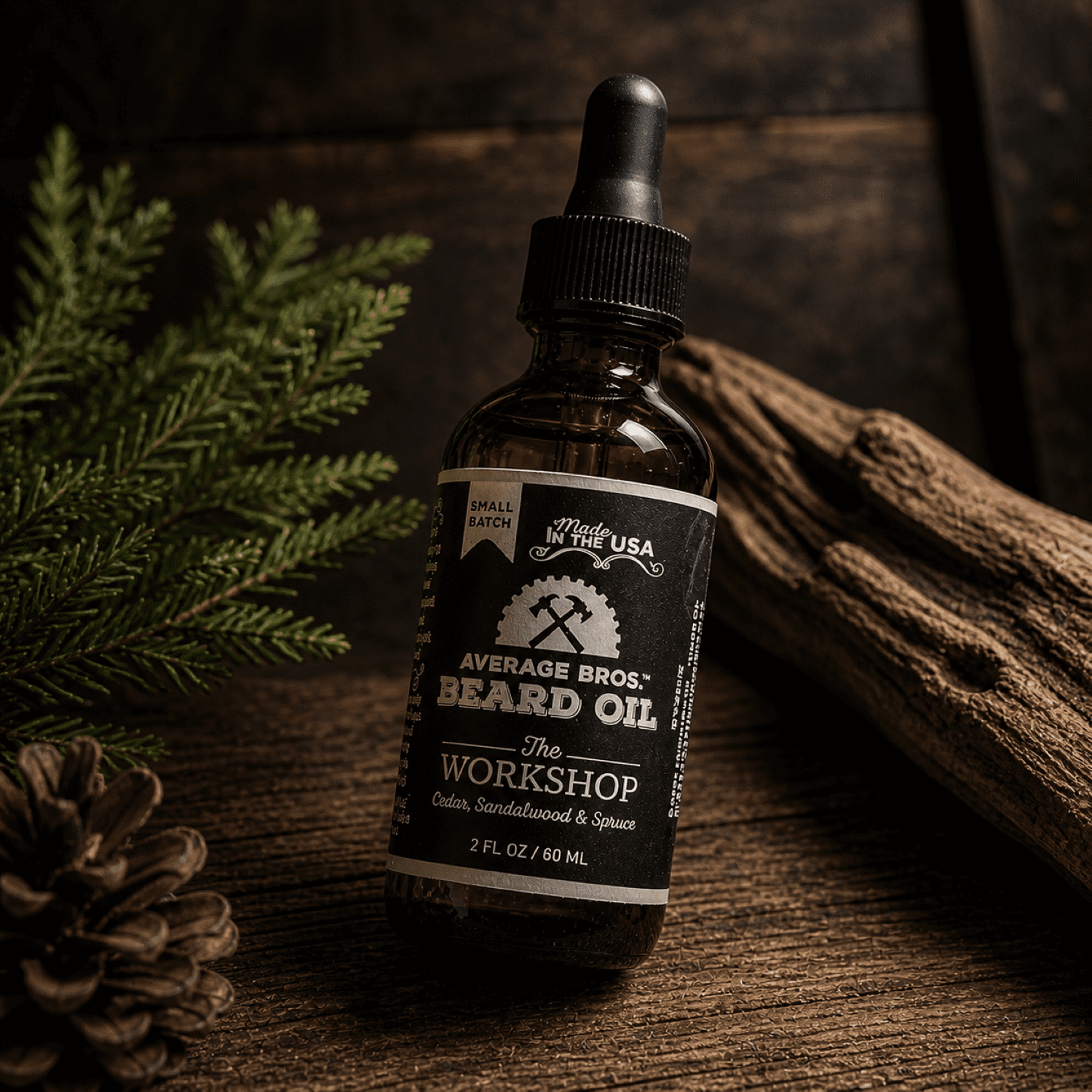 Average Bros Beard Oil for Men, The Workshop Cedar, Sandalwood & Spruce Scent, 2 fl. oz, Moisturizes and Softens Beards