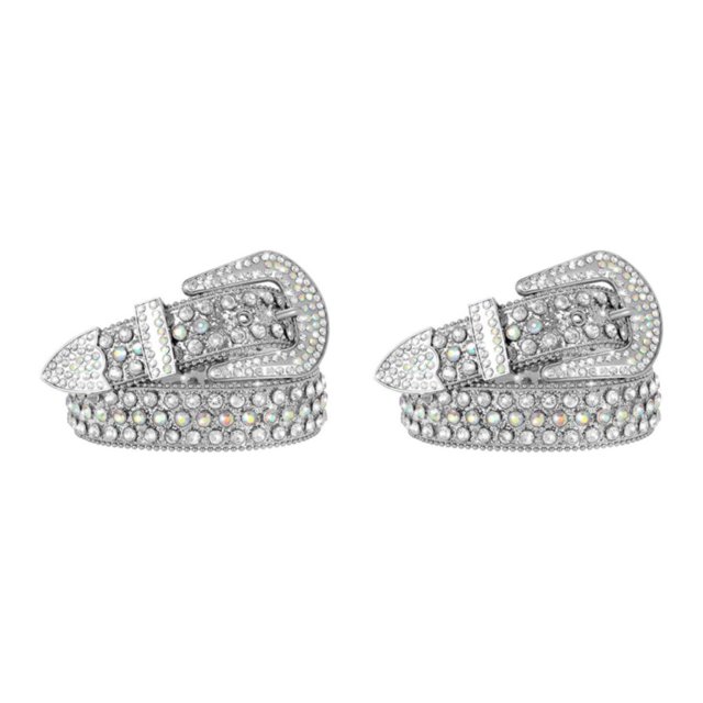 pitrice Rhinestone Belt For Dress Accessory To Add Sparkle To Dresses Jeans Rhinestones Belt Western Silver 115cm 2Set