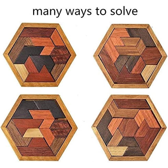 Puzzle de madera con forma de tangrama hexagonal para niños y adultos