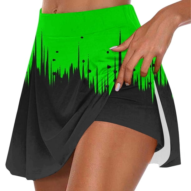 Faldas de Verano para las Mujeres Impresión Hoja Plisado Tenis Atlético Elástico Pantalones Cortos, Falso Dos Piezas Pantalones Falda para Diario