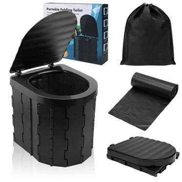 Hengguang Portable Camping Toilet, Outdoor Emergency Folding Toilet with Cover Adult Portable Potty Travel Toilet for Hiking, RV Trips, Road Trips, Beaches, Traffic Jams, Travel, Outdoors(Black)