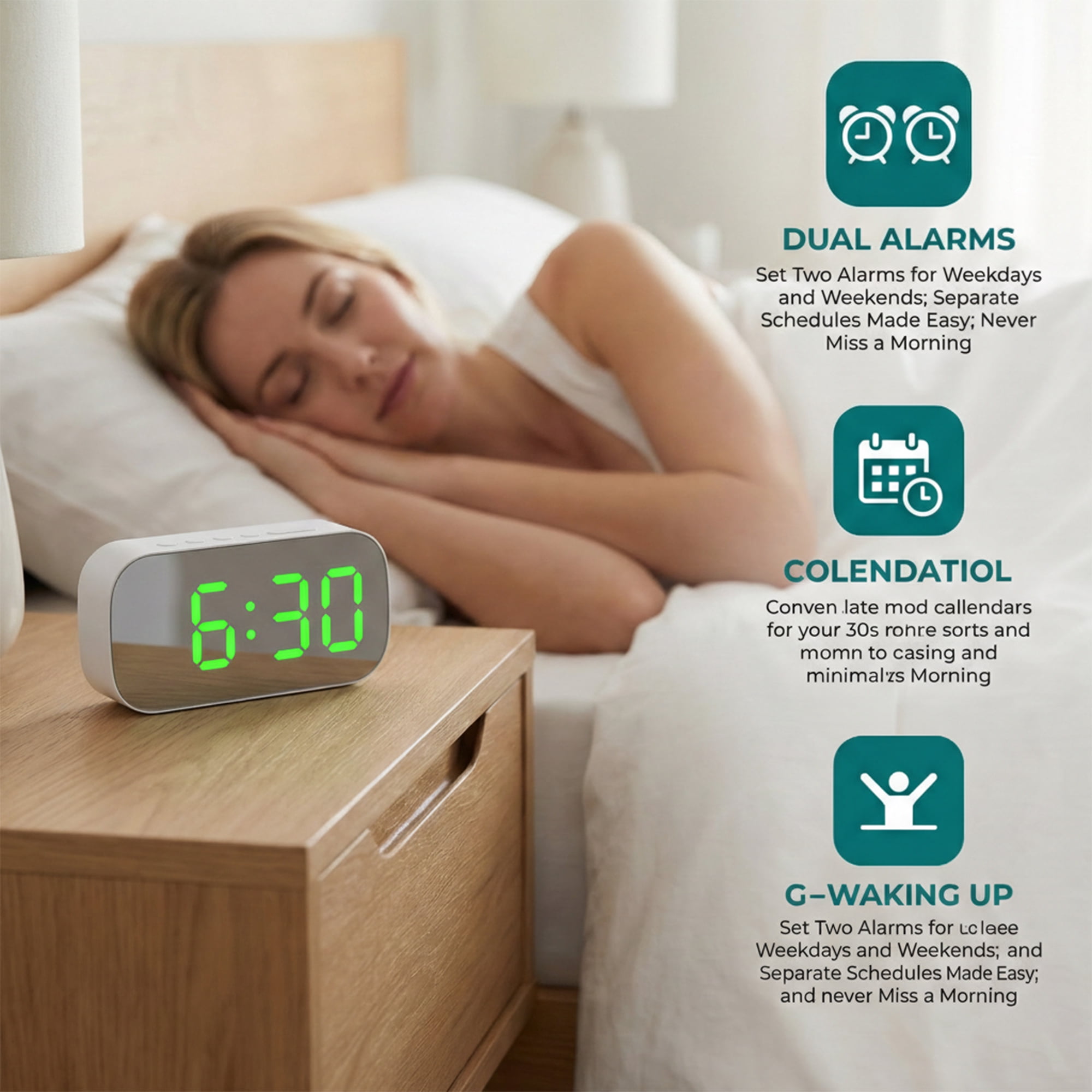 Unique Bargains Small Mirror Big Numbers Desk Clock for Heavy Sleepers 5.1" x 1.4" x 2.6"