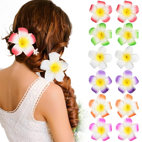 WHAMVOX Vibrant Assorted Color Foam Flower Hair Clips for Hawaiian Decorations and Personal Style 12 Pieces