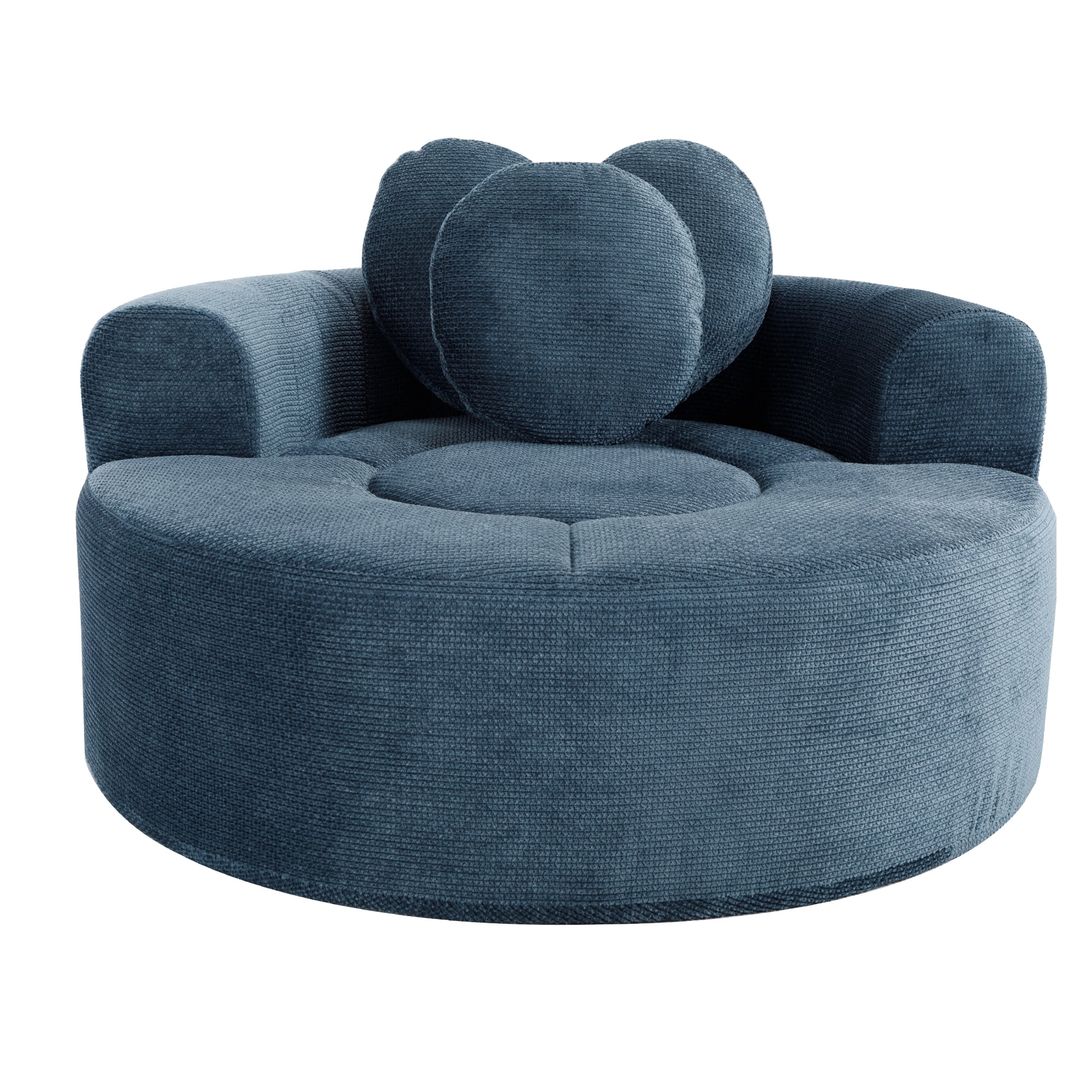 Leumius Oversized Round Chair Lounge Chaise Indoor,Upholstered Round Sofa Bed with Memory Foam,Comfy Cloud Circle Chair with Deep Seat for Living Room Bedroom,No Assembly Required,Blue