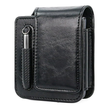 Zjrui for Samsung Galaxy Z Flip 5/4/3 Phone Pouch Holster Belt Case, Leather Waist Bag with Clip for Galaxy Z Flip 5-Black