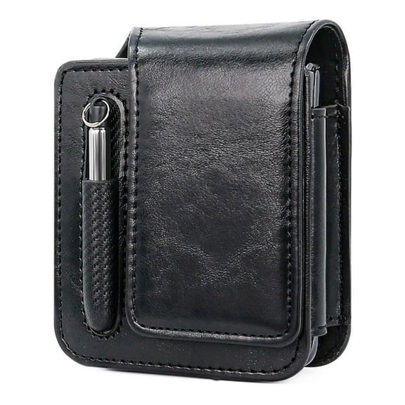 Haobuy for Samsung Galaxy Z Flip 5/4/3 Phone Pouch Holster Belt Case, Leather Waist Bag with Clip for Galaxy Z Flip 5-Black