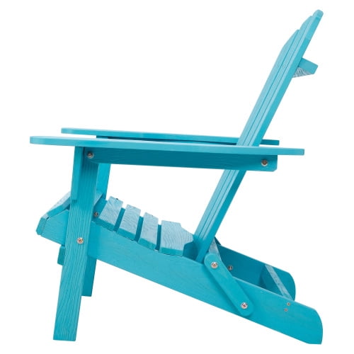 Embossed Wooden Outdoor Folding Adirondack Chair, Solid Wood Patio Chair with Wood Grain Texture, Pre-Assembled Backrest, for Garden, Backyard, Porch, Pool, Deck, Turquoise Blue