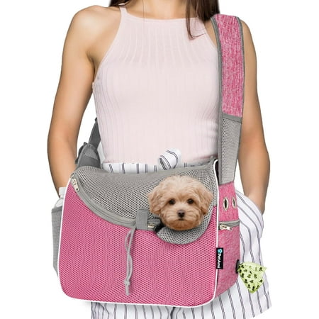 Hgudesign Small Dog Sling Carrier  Soft-Sided Crossbody Puppy Carrying se Bag  Adjustable Sling Pet Pouch to Wear Medium Dog Travel  Dog Bag for Traveling    Poop Bag Dispenser  Blue