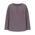 thumbnail image 4 of Fashion Olyvenn Cotton Linen Henley Tops for Women Casual Long Sleeve Loose Fit Scoop Neck Blouses High Low Peasant Tunic Tops Purple L, 4 of 6