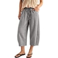 thumbnail image 4 of QSAWXQZ Womens Barrel Leg Capri Pants Drawstring Waist Pockets Cotton Linen Summer Casual Trousers 3XL, 4 of 9