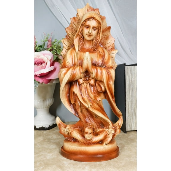 Our Lady of Guadalupe Virgin Mother Mary Catholic Decor Faux Wood Resin Figurine