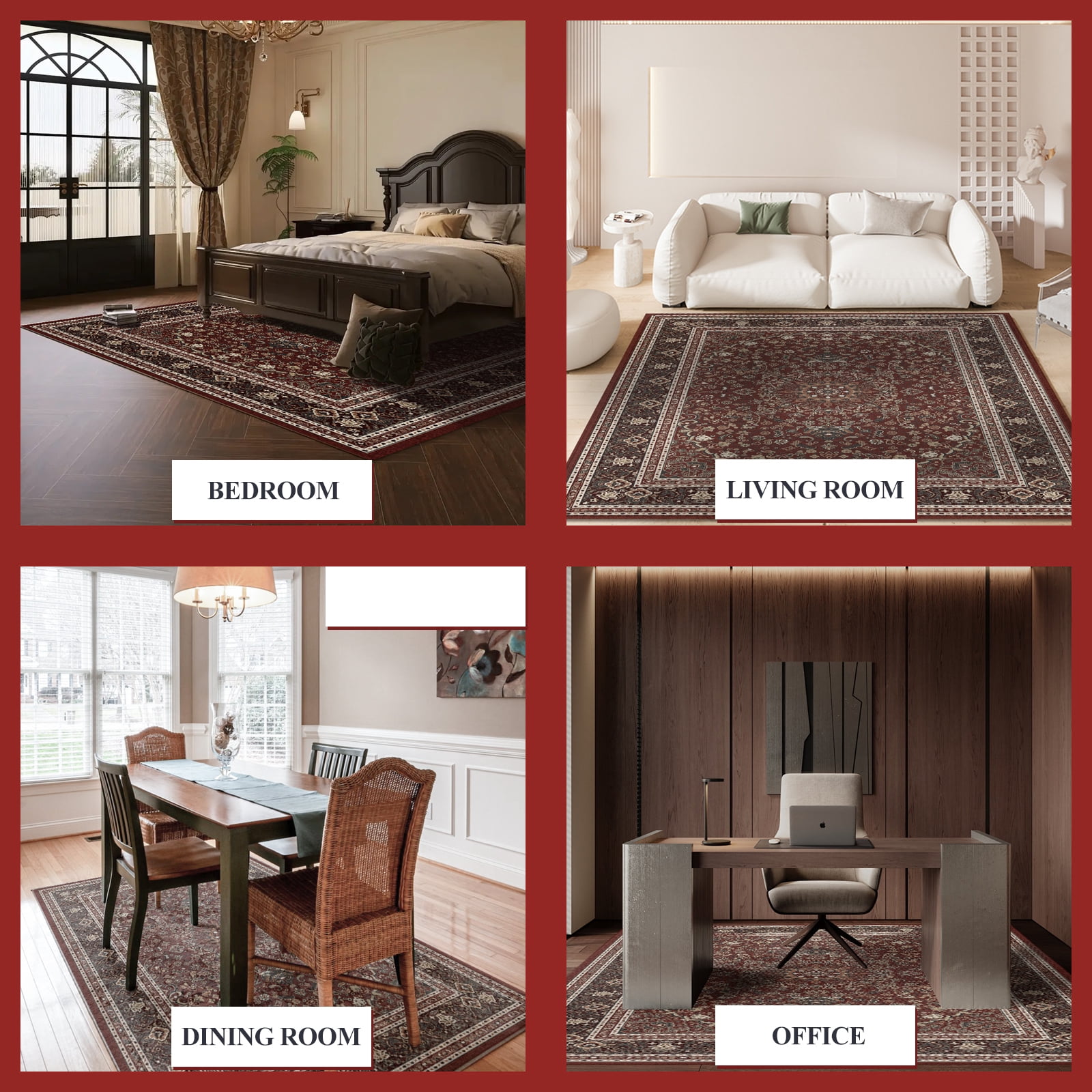 Pentantan 5'x7' Area Rug for Living Room, Red Retro Style Washable Rug with Anti-Slip Backing