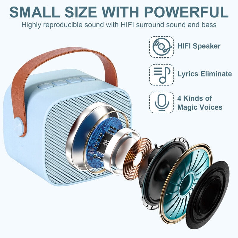 TOPCHANCES Mini Karaoke Machine for Kids, Portable Bluetooth Karaoke Speaker with 2 Wilreless Microphones and Dynamic Lights, Ideal Gifts for Girls Boys Home Party ( Blue )