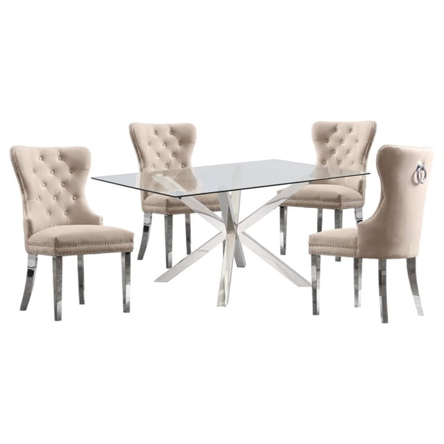 Ensemble Rectangulaire de 63 x 39 Po de 5 Pièces en Acier Inoxydable Argenté et Chaises