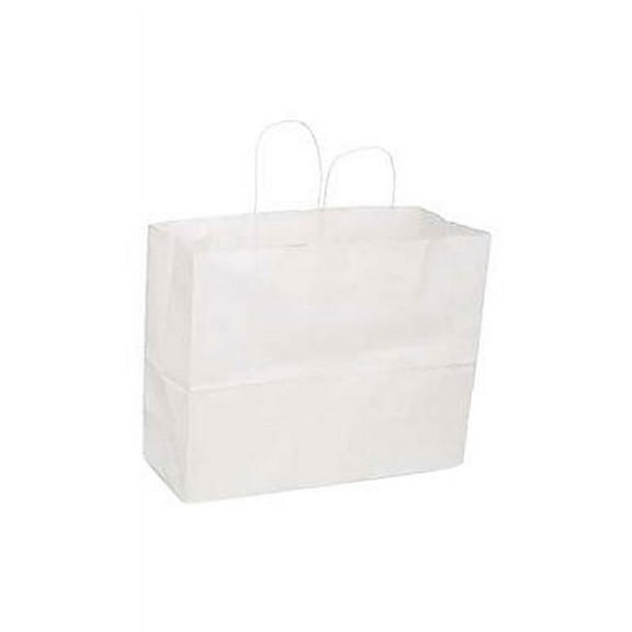 SSWBasics Large White Kraft Paper Shopping Bags - 16”L x 6”D x 12 ½”H - Case of 250