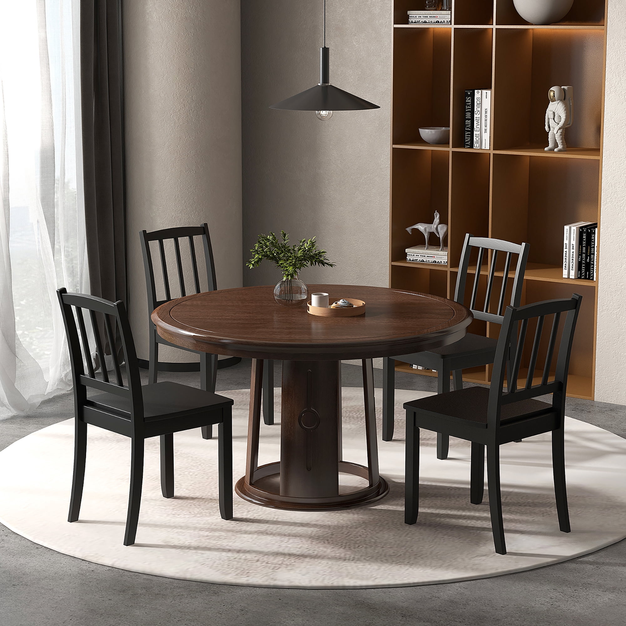 Gymax Wood Dining Chair Set of 4 w/ Rubber Wood Legs Curved