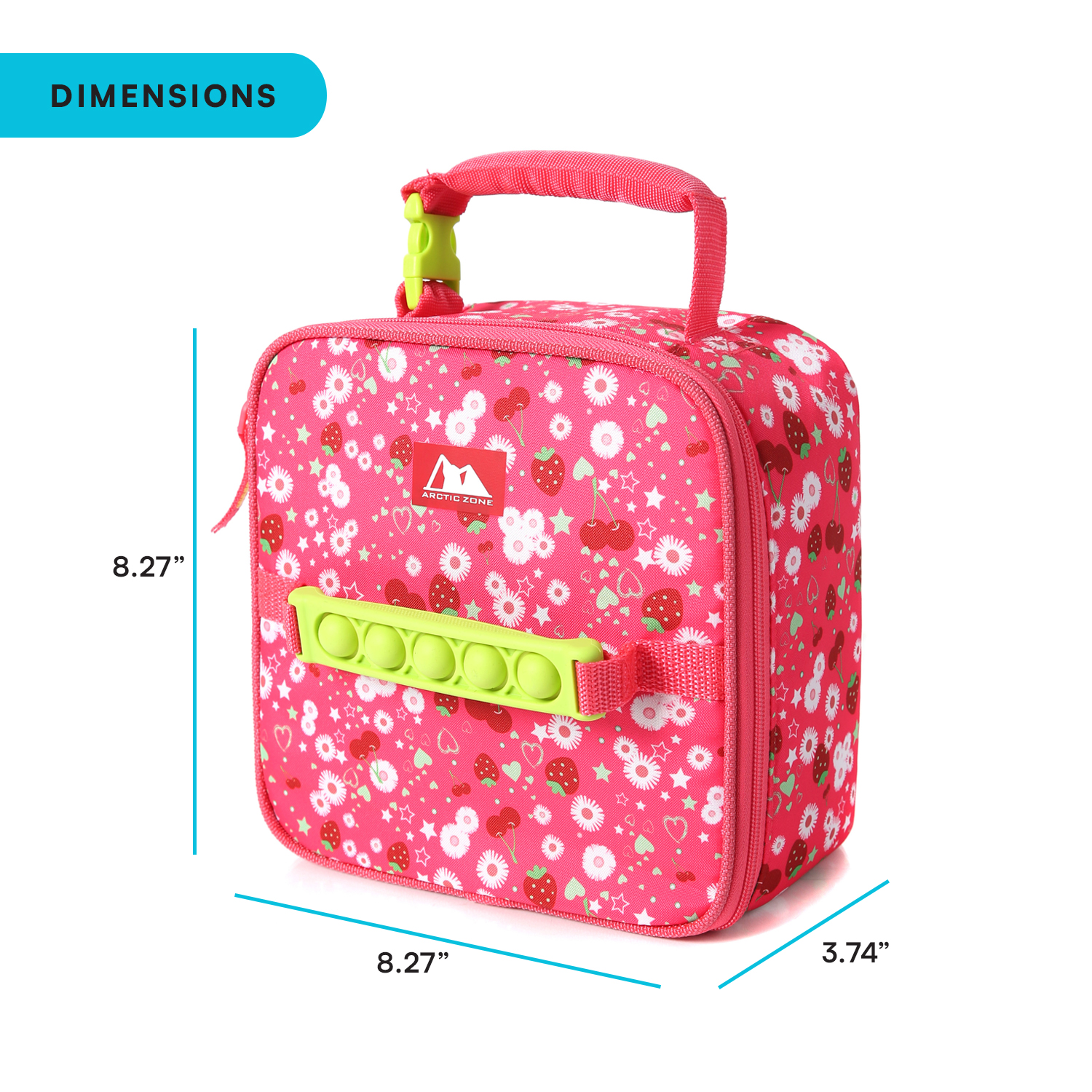 Arctic Zone Push & Pop Lunch Box Combo with Sensory Pop Handle, Ice Pack and Sandwich Container - Very Berry Cherry