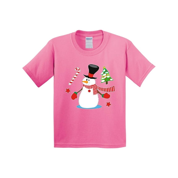 Inktastic Top Hat Snowman with Christmas Tree and Candy Cane Youth T-Shirt
