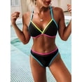 thumbnail image 6 of Womens 2 Piece Bikini Sets High Waisted V Neck Triangle Neon Swimsuit Color Block Halter Bathing Suit, 6 of 6